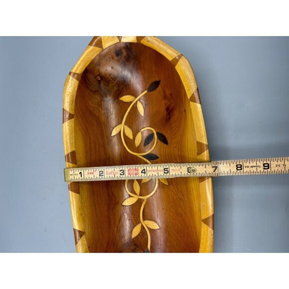Handmade Wooden‎ Decorative Bowl With Leaf Inlay Design Oval - Picture 8 of 8